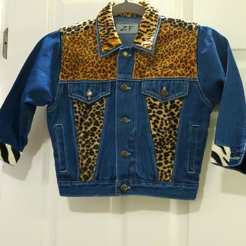 ♥️ $5 DEAL ZARIF ANIMAL FUR JEAN JACKET SZ 4